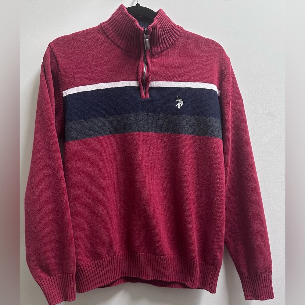 U.S. Polo Assn. Men's Red and Black Zip-Up Sweater